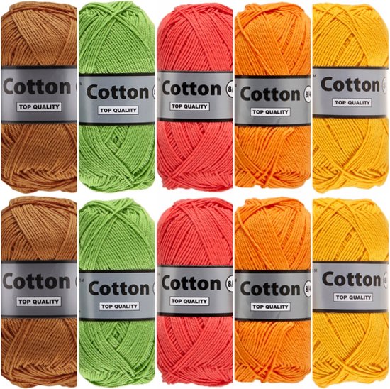 Cotton eight lente kleuren katoengaren pakket - 10 bollen - groen bruin oranje - breigaren/haakgaren