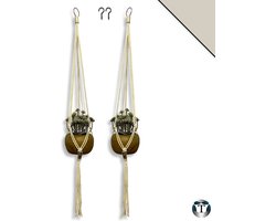 Luxe Plantenhangers | Beige | Set van 2 stuks | Incl. Ophanghaken | 100% Katoen | 100% Handgemaakt | Macramé | Plantenpot Ophangen | Binnen & Buiten | Planten | TheOldOmen |