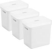 Set van 3x opbergboxen/opbergmanden wit van 25 liter kunststof met transparante deksel 35 x 25 x 36 cm