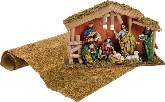 Complete kerststal inclusief beelden en ondergrond - Kerststallen