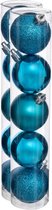 10x stuks kerstballen turquoise blauw glans en mat kunststof diameter 5 cm - Kerstboom versiering