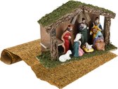 Complete houten kerststal inclusief beelden en ondergrond - Kerststalletjes