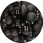 28x stuks kunststof kerstballen zwart 4 en 6 cm - Kerstversiering