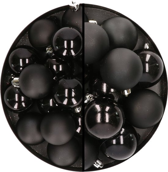 28x boules de Noël en plastique noir 4 et 6 cm - Décorations de Noël