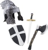 Casque de Ridder speelgoed avec jeu d'armes de chevalier - Épée / bouclier / hache - Adultes