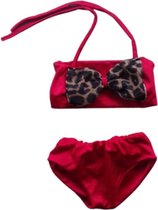 Maat 56 Bikini zwemkleding rood dierenprint badkleding voor baby en kind rode zwem kleding met panterprint strik