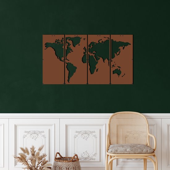 Wanddecoratie | Wereldkaart / World Map| Metal - Wall Art | Muurdecoratie | Woonkamer | Buiten Decor |Bronze| 120x66cm