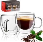 Vog&Arths - Tasses en Verres Espresso Double Paroi avec Oreille - Glas Thermo - Transparent - 2x 80ML