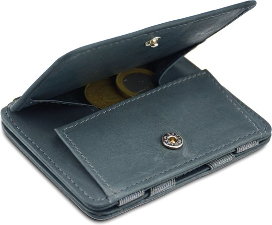 Hunterson compacte Portemonnee voor heren en dames uit leder, Kaarthouder met RFID-bescherming, Portefeuille met muntvak en plaats voor 6 kaarten, Magic Wallet, Grijs