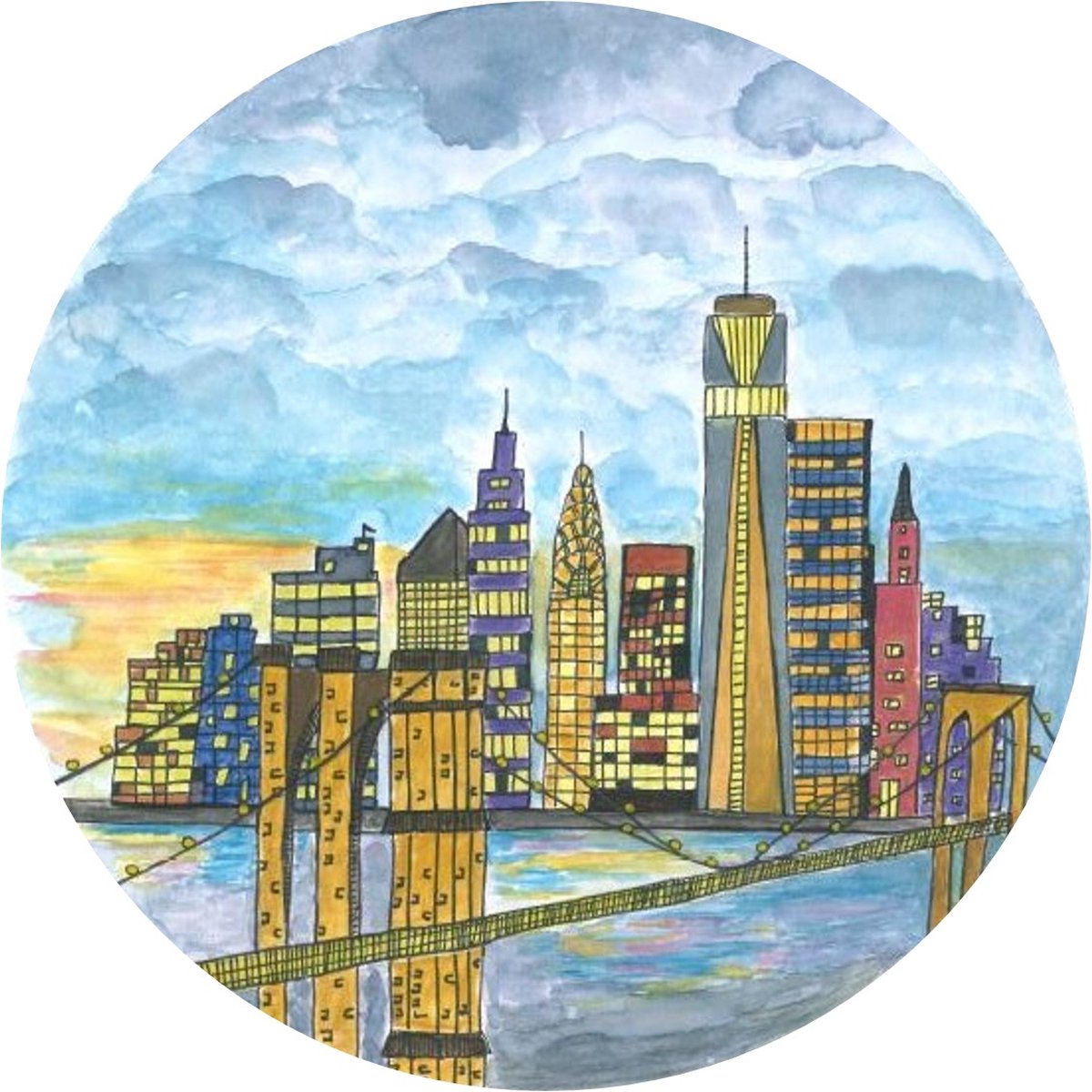 Pure Prints - Behangcirkel New York - Unieke handgetekende/geschilderde print - Ø120 cm