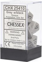 Chessex dobbelstenen set, 7 polydice, Opaque grey w/black