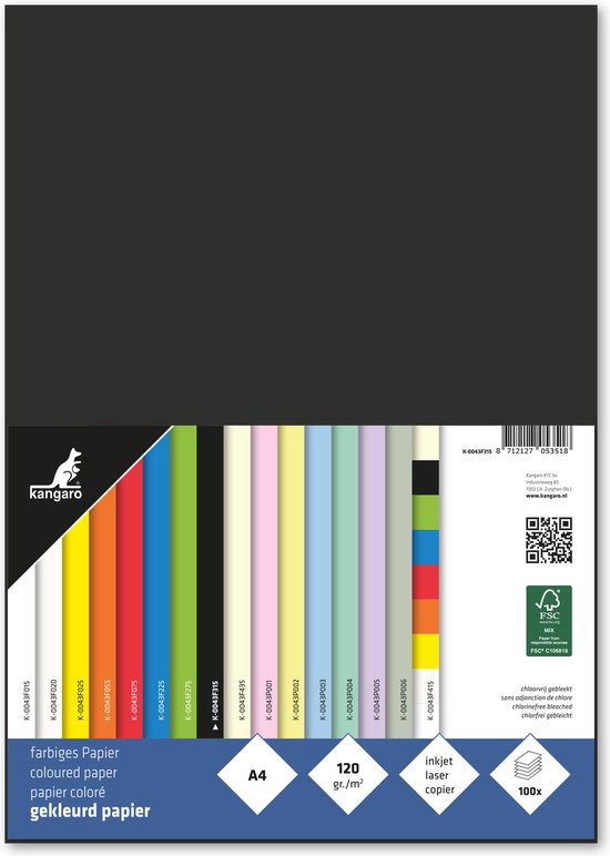 Kangaro papier - A4 - 120 gram FSC - pak 100 vel - zwart - K-0043F315