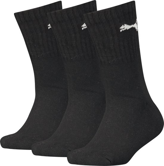 Drie zwarte Puma sokken met wit Puma logo.