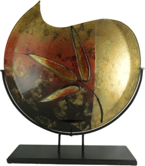 Glazen vaas - 48 cm hoog - maanvorm vaas - Leaf - in standaard - handgemaakt - glaskunst