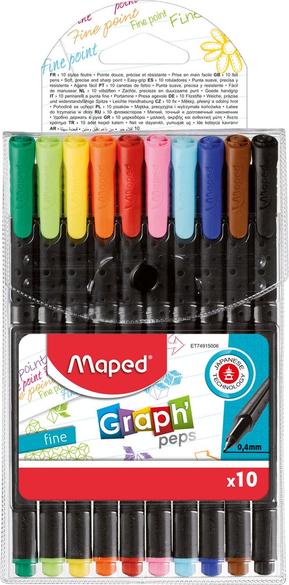 Graph'peps Classic fijnschrijver 0,4 mm - 10 assorti kleuren - in etui