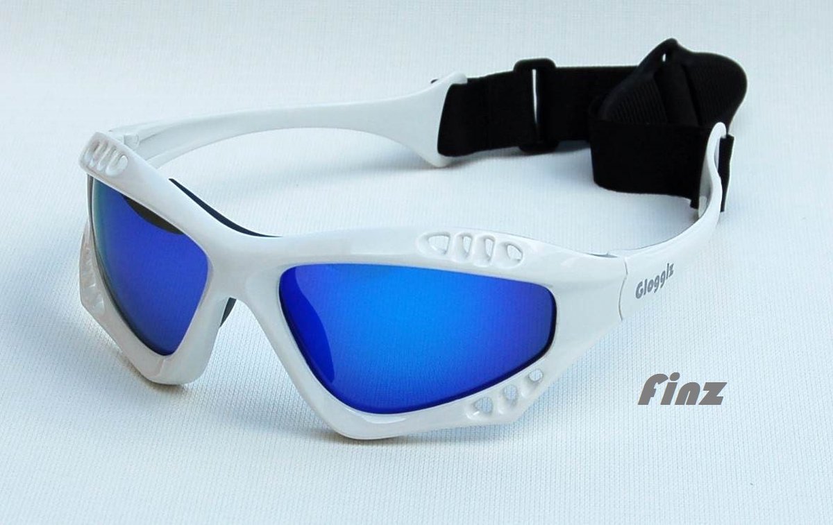 Glogglz® Finz Watersportzonnebril Polycarbonaat Wit/blauw (verstelbaar) polariserend
