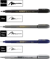 Zebra Fude Sign Brush Pennen, Super Fine, Fine, Medium, Grijs Ink, Set van 4
