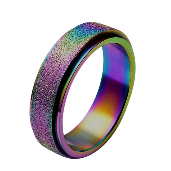 Despora - Anxiety Ring - (Glitter) - Stress Ring - Fidget Ring - Draaibare Ring - Spinning Ring - Spinner Ring - Regenboog - (15.75 mm / maat 49)