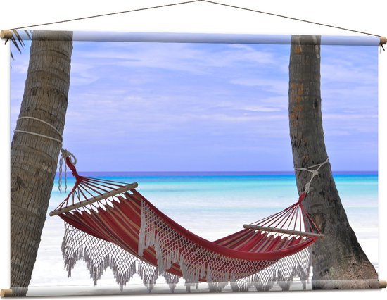 WallClassics - Textielposter - Hangmat op het Strand - 120x80 cm Foto op Textiel