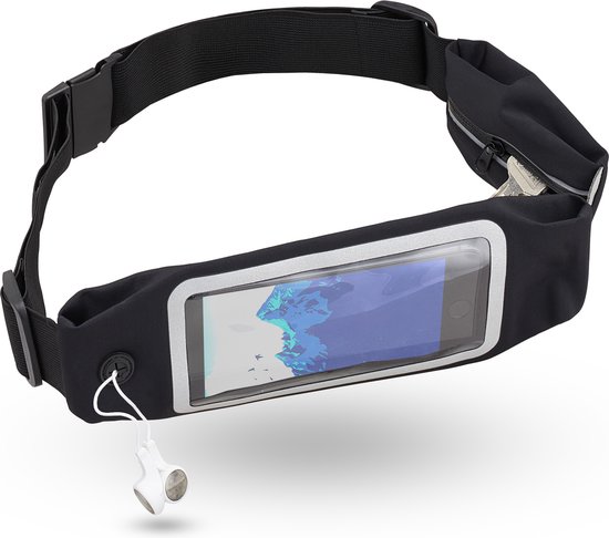 Relaxdays Hardloopheuptas – Waterdicht, 2 Vakken, Voor Telefoons Tot 7 Inch, Met Reflectiestrepen, Grijs