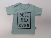Boutons en bois - T shirt manche courte - Best kid ever - Blauw/ vert ( Aqua )