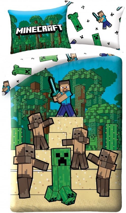 Minecraft Housse de couette 140 x 200 cm Grande taie d'oreiller en Katoen 70 x 90 cm
