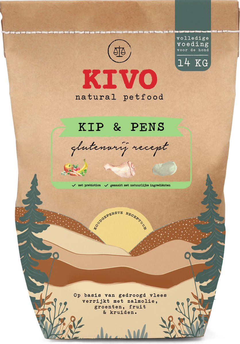 Kivo Petfood Kip & Pens koudgeperst glutenvrij 14 kg