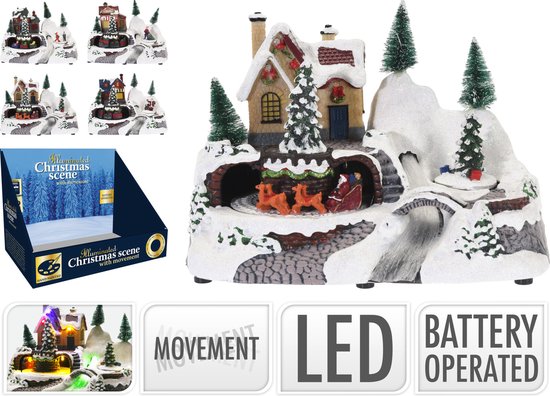 Maison De Noël Lotti Village Avec Scène Traîneau Et LED - H 23 Cm