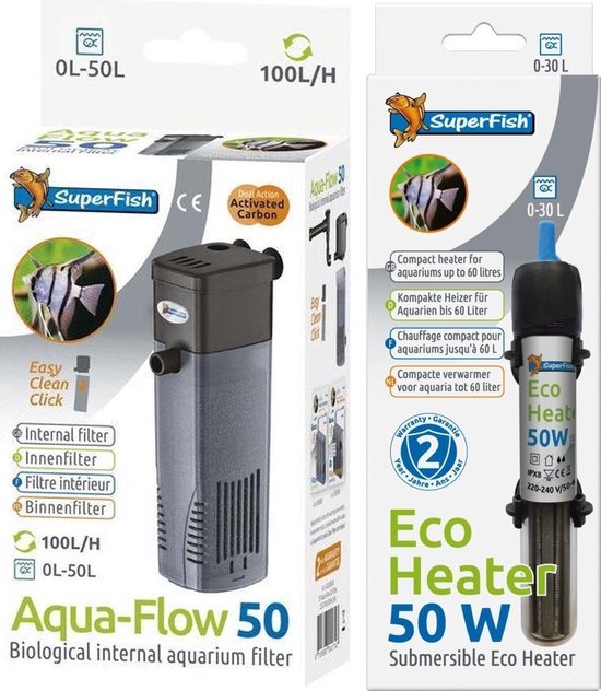 SuperFish AquaFlow Dual Action 50 Aquarium + Superfish Eco Heater