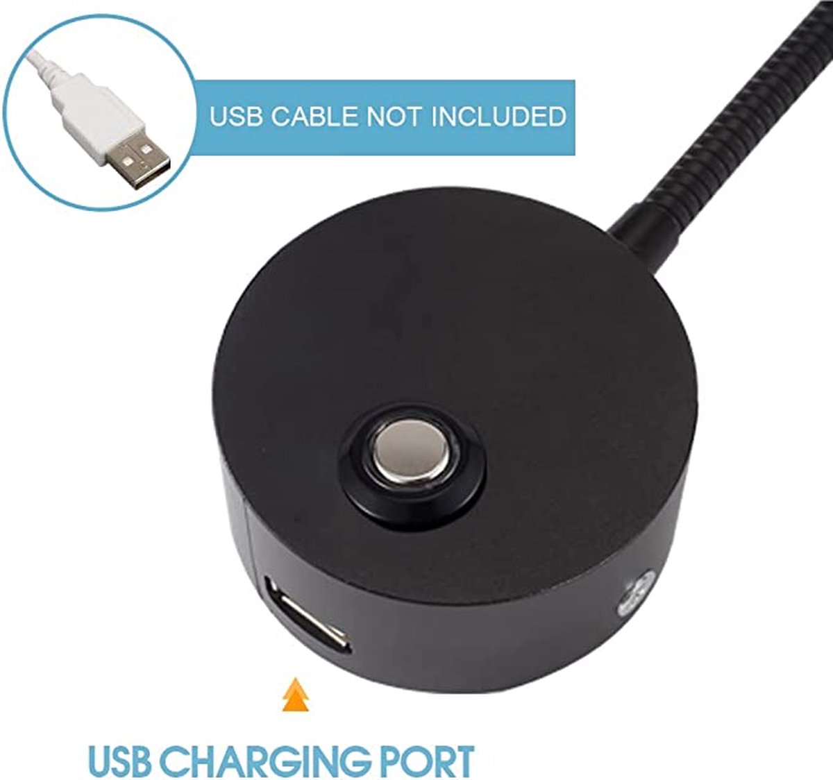 Obeaming 12V dimbaar leeslampje, camper boot nachtkastje leeslamp, LED spot voor camper bestelwagen vrachtwagen cararvan, 24V uitgerust USB-oplader & blauw nachtlampje, Glanzend zwart