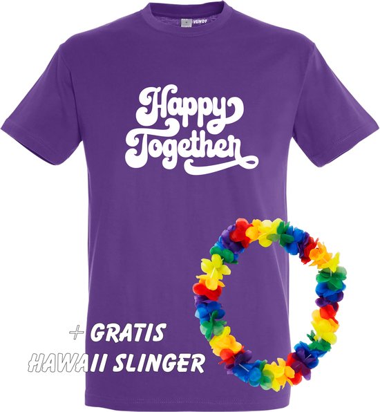 T-shirt Happy Together | Love for all | Gay pride | Regenboog LHBTI | Paars | maat 5XL