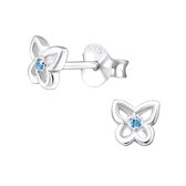 Joy|S - Zilveren vlinder oorbellen - 5 mm - blauw topaz kristal - oorknoppen voor kinderen