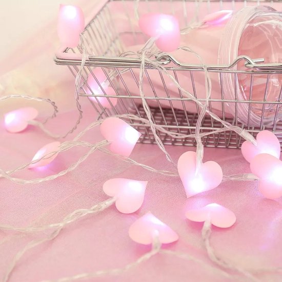 Led lampjes - Roze hartjes - 3 meter - 20 lichtjes - Baby shower -  Kinderkamer - Valentijn | bol