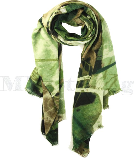 Sjaal, Wol/viscose, Winter, Fantasiedessin Groen bol