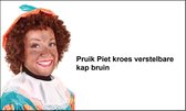 Pieten pruik luxe kroes bruin verstelbare kap - Sinterklaas feest thema feest Sint en Piet