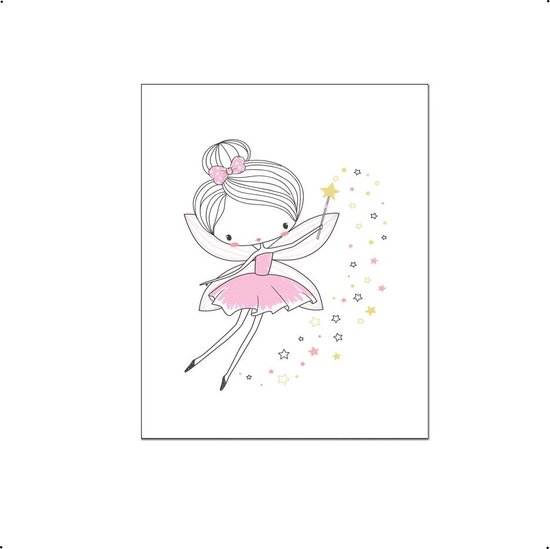 PosterDump - Meisje de fee met toverstaf roze - Baby / kinderkamer poster - Meisjes poster - 40x30cm