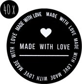 40x Sticker | MADE WITH LOVE | zwart-wit | 25 mm