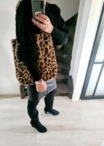 Leopard shopper - Schoudertas Luipaard bruin - Fluffy tas Panter- Maat S -  Vrouwentas dierenprint - Cadeau vrouw- Hii You