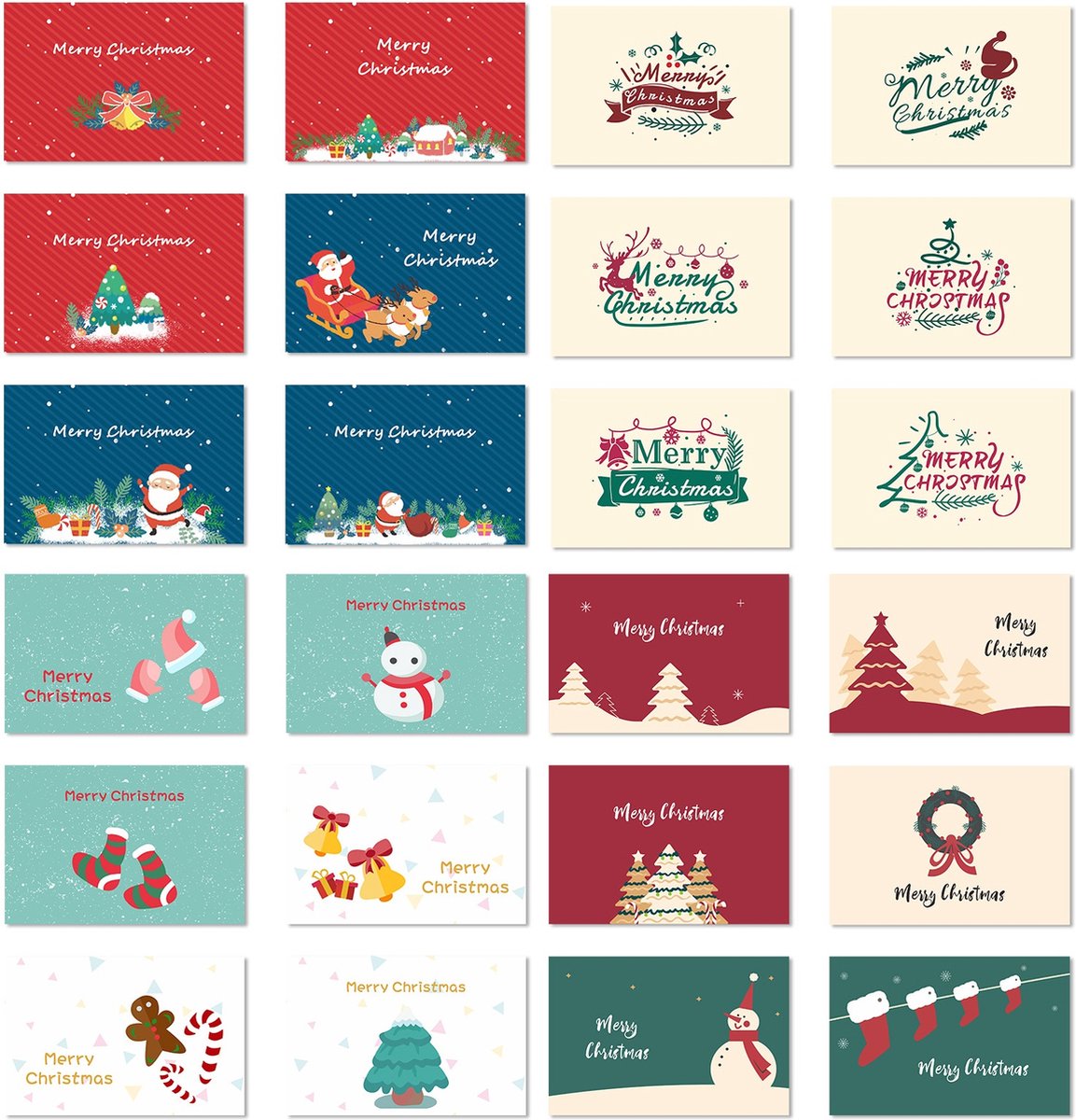SUNMOOL Kerstkaarten - Wenskaarten - Gevouwen kaarten met enveloppen - 10x15cm - 24 Stuks - Type B