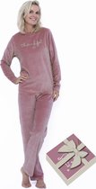 Dames velours pyjama-lounge set-huispak in geschenkdoos, maat L, kleur winter roze
