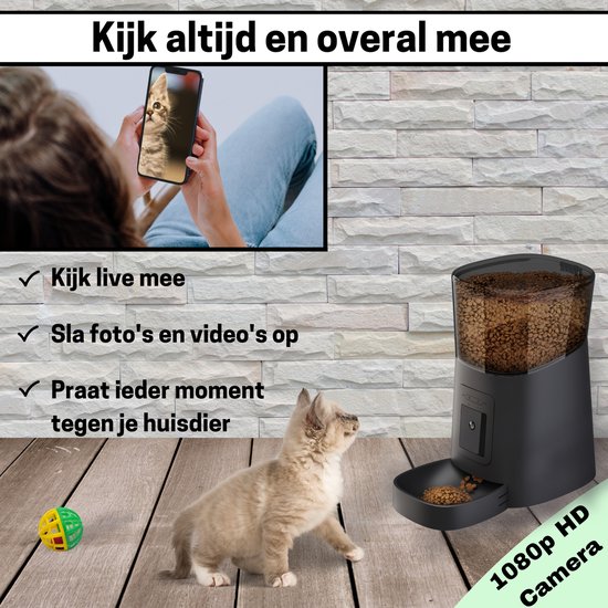 BOME Voerautomaat - Camera en Audio - Inclusief SD-Kaart - Automatische Voerbak Kat of Hond - Voerautomaat Kat - Zwart