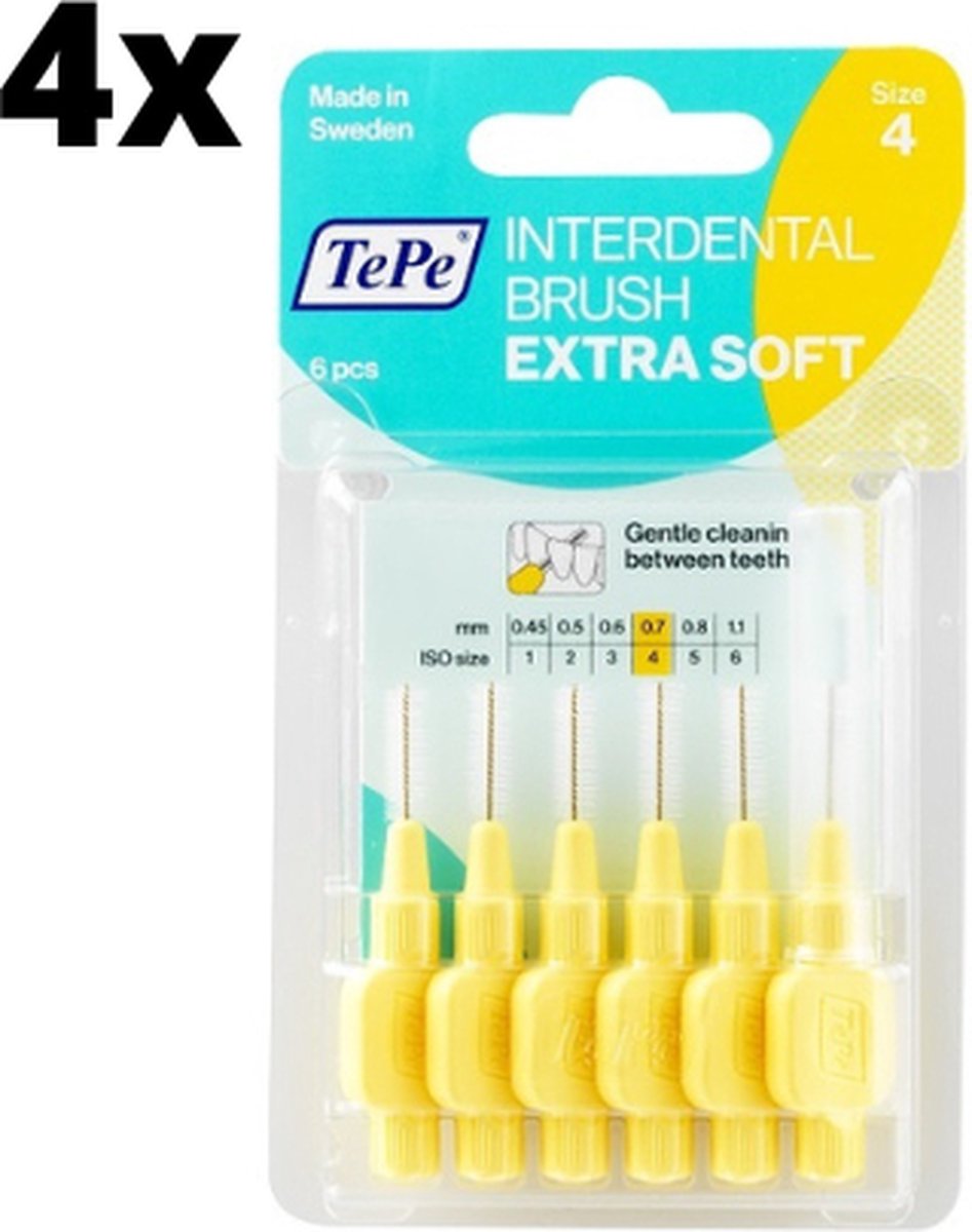 Goedkoopste TePe Extra Soft Lichtgeel 0,7mm - 4 x 6 stuks - Voordeelverpakking