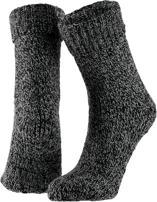 Chaussettes/chaussettes chaussons anti-dérapantes en laine femme anthracite taille 35-38 - Chaussettes de nuit/chaussettes de lit