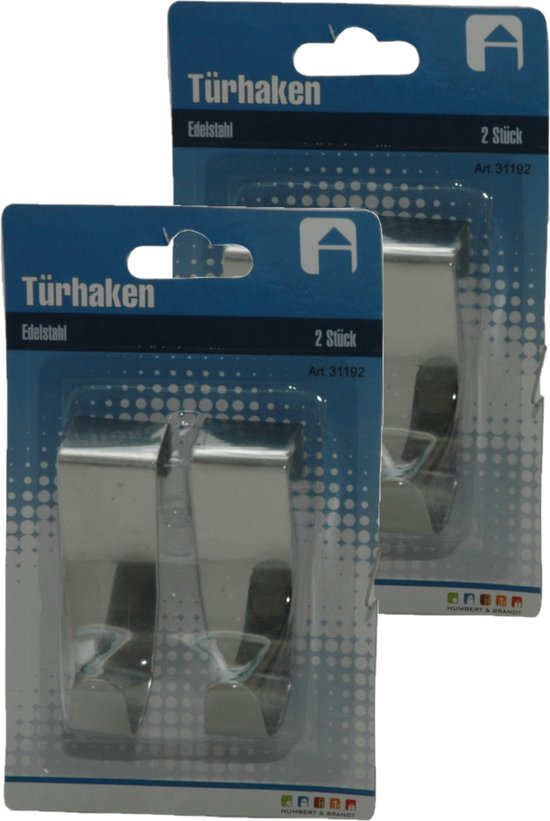 2x RVS keukenkast/deurhaken/ophanghaken 7,5 x 2,5 cm - Kapstokhaken