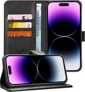 Hoesje geschikt voor iPhone 14 Pro Max - Book Case Leer Wallet Cover Portemonnee Pasjeshouder Hoes Zwart