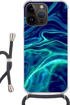 Geschikt voorApple Iphone 14 Pro - Crossbody Case - Abstract - Waves - Design - Siliconen - Crossbody - Backcover met Koord - Telefoonhoesje met koord - Hoesje met touw