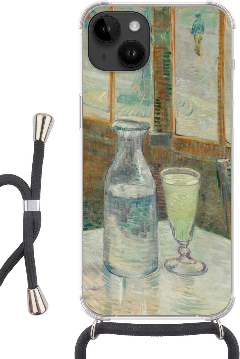 Telefoonhoesje Geschikt voor Apple Iphone 14 - Cafétafel met absint - Vincent van Gogh - Siliconen - Crossbody - Backcover met Koord - Telefoonhoesje met koord - Hoesje met touw Telefoonhoesje