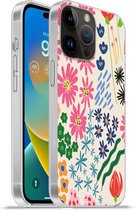 Geschikt voorApple Iphone 14 Pro - Softcase hoesje - Bloem - Bladeren - Veldbloemen - Siliconen Telefoonhoesje