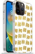 Geschikt voorApple Iphone 14 Pro Max hoesje - Quotes - Kerstman - Spreuken - Ho ho ho - Goud - Siliconen Telefoonhoesje