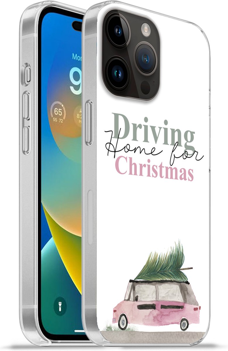 Telefoonhoesje Geschikt voor Apple Iphone 14 Pro hoesje - Kerst - Driving home for Christmas - Auto - Quotes - Spreuken - Siliconen Telefoonhoesje Telefoonhoesje